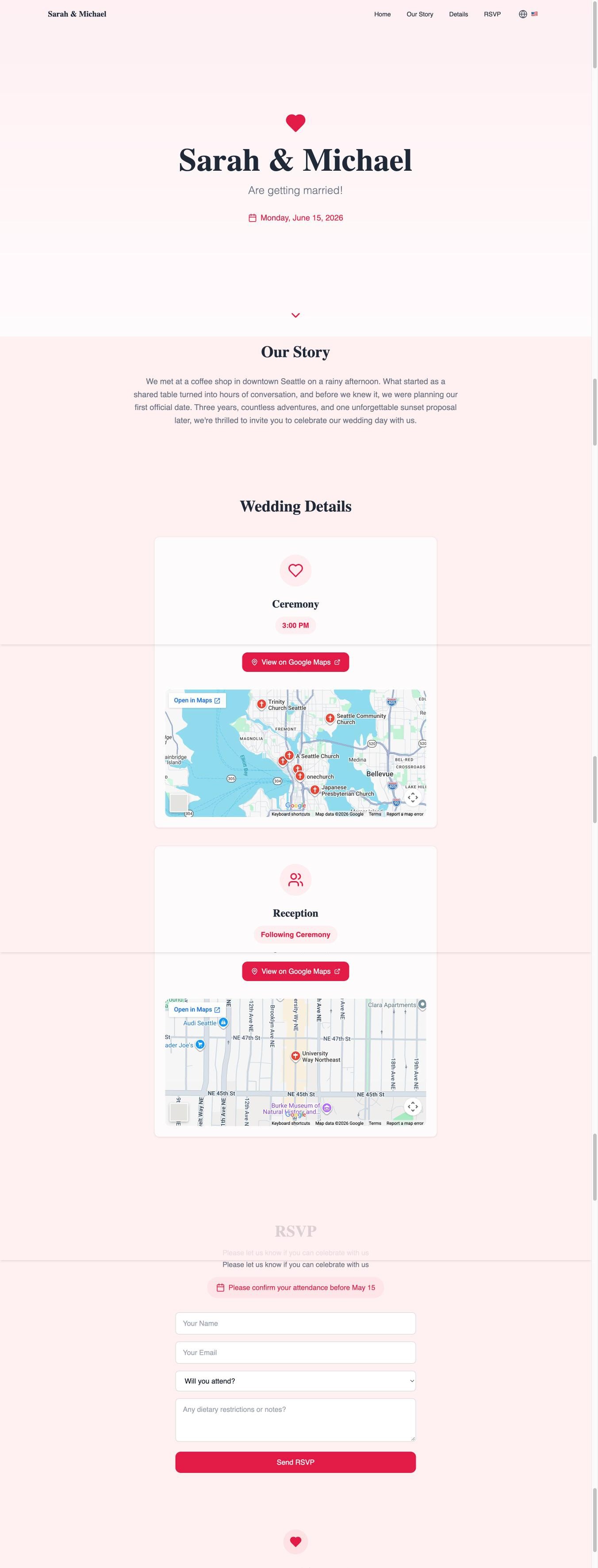 A full MyWedDate wedding website example